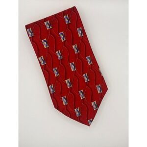 Robert Talbott Studio Silk Tie Mens Red Blue Gold Geometric Paisley Hand Sewn